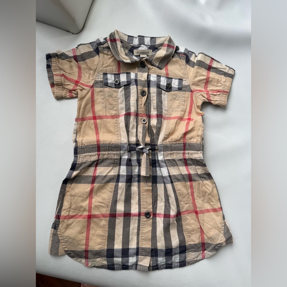 Burberry Kids Dress in Beige and Black Plaid